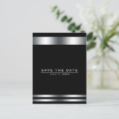 Zwart & Zilver Elegant Verloving Save the Date Briefkaart (Staand voorkant)