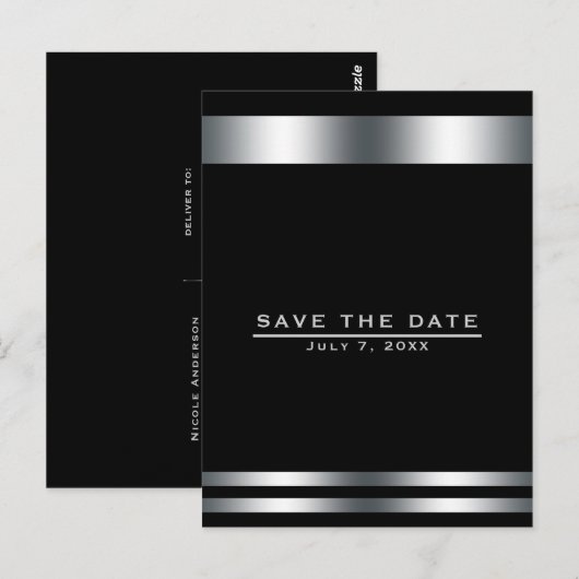 Zwart & Zilver Elegant Verloving Save the Date Briefkaart (Voorkant / Achterkant)