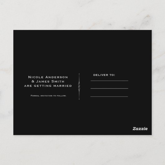Zwart & Zilver Elegant Verloving Save the Date Briefkaart (Achterkant)