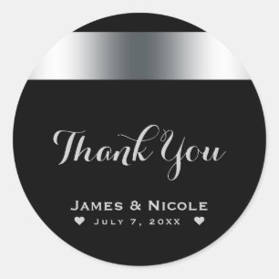 Zwart & Zilver Elegante Chique Bruiloft Geschenk Ronde Sticker