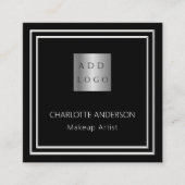 Zwart zilver elegante logo QR code Vierkante Visitekaartje (Voorkant)