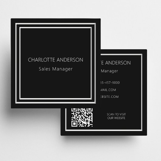 Zwart zilver elegante minimalistische QR-code Vierkante Visitekaartje