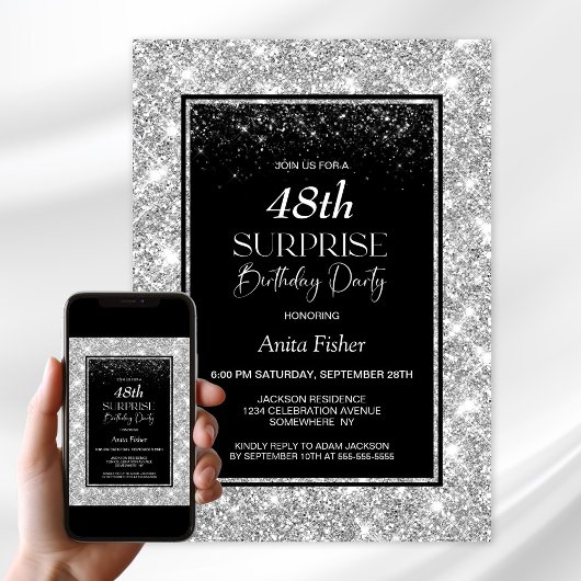 Zwart zilver elke leeftijd verrassing verjaardagsf kaart