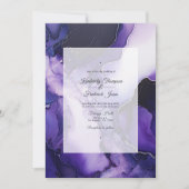 Zwart, Zilver en Donker Paarse Alcoholinkt Bruilof Kaart (Voorkant)