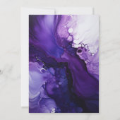 Zwart, Zilver en Donker Paarse Alcoholinkt Bruilof Kaart (Achterkant)