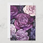 Zwart, Zilver en Donker Paarse Bloemen Bruiloft Kaart (Achterkant)