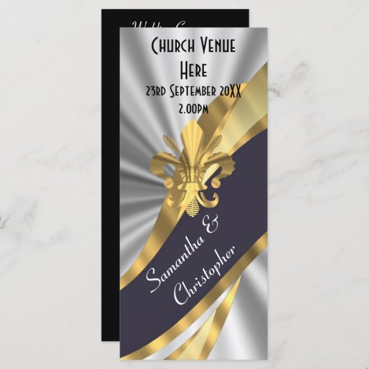 Zwart zilver en goud huwelijksprogramma programmakaart (Voorkant / Achterkant)