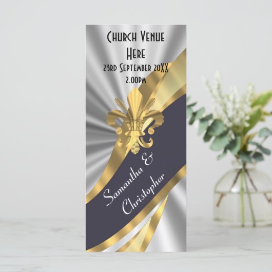 Zwart zilver en goud huwelijksprogramma programmakaart (Staand voorkant)