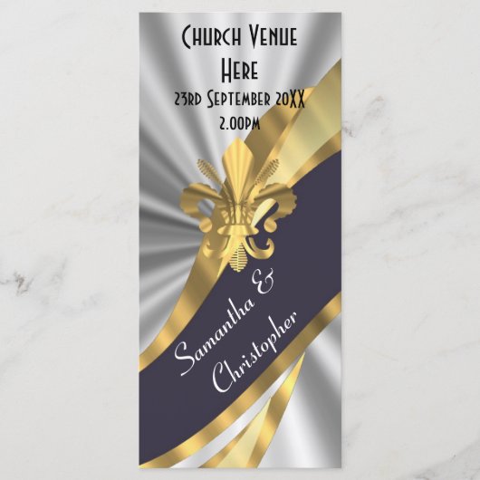 Zwart zilver en goud huwelijksprogramma programmakaart (Voorkant)