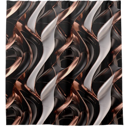 Zwart, Zilver en Koper Abstract 3D-effect Douchegordijn (Voorkant)