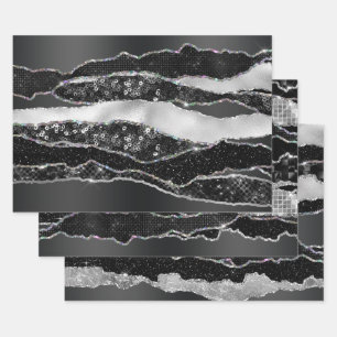 Zwart zilver folie glitter classy elegant chic inpakpapier vel