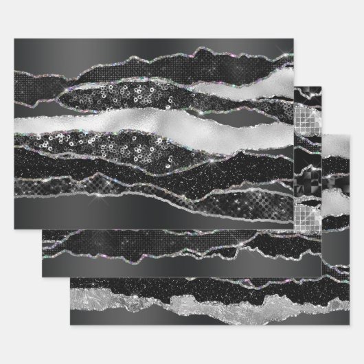 Zwart zilver folie glitter classy elegant chic inpakpapier vel (Set)