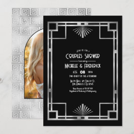Zwart & Zilver Gatsby Art Deco Koppels Bruisfeest Kaart