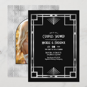 Zwart & Zilver Gatsby Art Deco Koppels Bruisfeest Kaart