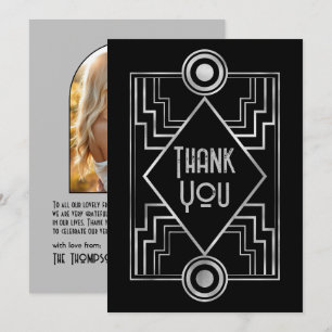 Zwart & Zilver Gatsby-Geïnspireerde Art Deco Trouw Bedankkaart