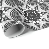 Zwart Zilver Geometrisch Floral Star cadeaupapier (Rol Hoek)