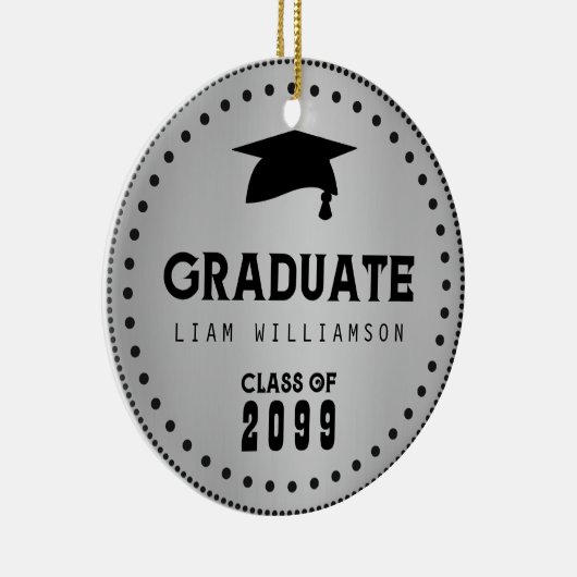 Zwart Zilver Gepersonaliseerd Afstuderen Mannelijk Keramisch Ornament (Rechts)