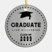 Zwart Zilver Gepersonaliseerd Afstuderen Mannelijk Keramisch Ornament (Voorkant)