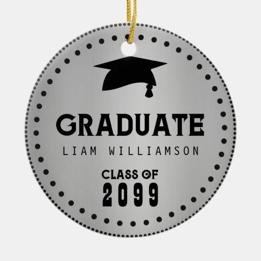 Zwart Zilver Gepersonaliseerd Afstuderen Mannelijk Keramisch Ornament (Voorkant)