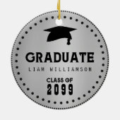 Zwart Zilver Gepersonaliseerd Afstuderen Mannelijk Keramisch Ornament (Achterkant)