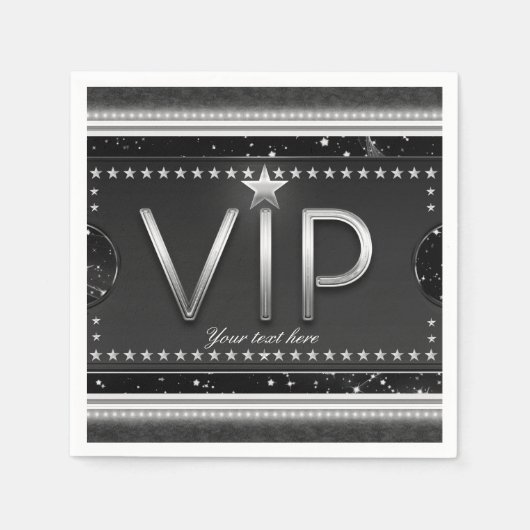 Zwart & Zilver Glam Stars VIP Ticket Custom Feest Servetten (Voorkant)