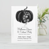 Zwart & Zilver Glamour Pompoen Halloween Dinerfees Kaart (Staand voorkant)
