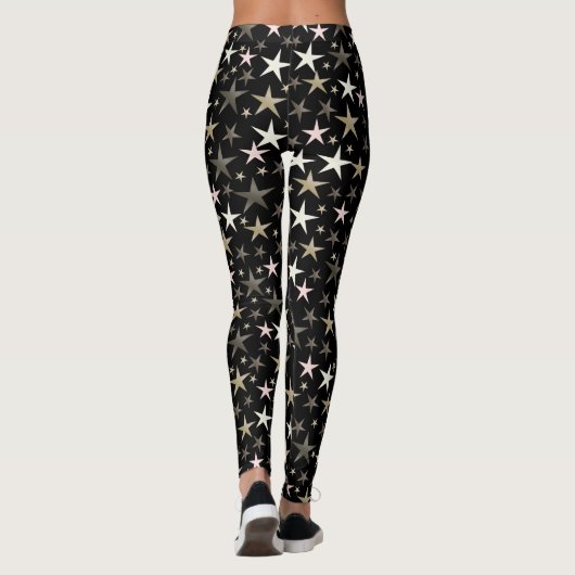 zwart, zilver, glanzend, helder, ster, kleur, leggings (Achterkant)