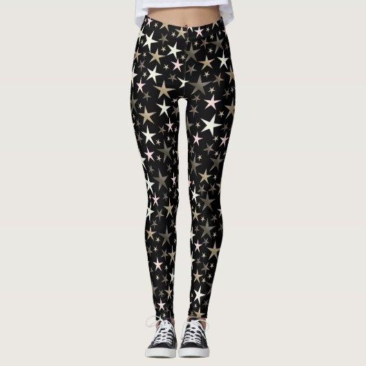 zwart, zilver, glanzend, helder, ster, kleur, leggings (Voorkant)