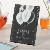 Zwart zilver glitter ballonnen gunsten feest reclamebord met voetstuk (Insitu)