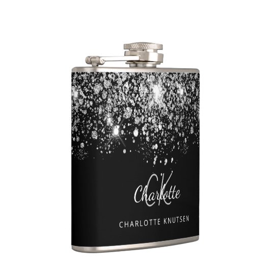 Zwart zilver glitter beste vrienden monogram heupfles (Rechts)