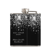 Zwart zilver glitter beste vrienden monogram heupfles (Achterkant)