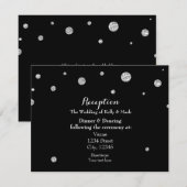 Zwart & Zilver Glitter Bruiloft Receptie Kaart (Voorkant / Achterkant)