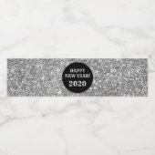 Zwart Zilver Glitter Custom Gelukkig Nieuwjaar Waterfles Etiket (Enkel label)