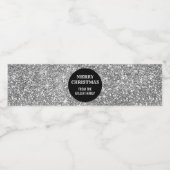 Zwart Zilver Glitter Custom Vrolijk Kerstfeest Waterfles Etiket (Enkel label)
