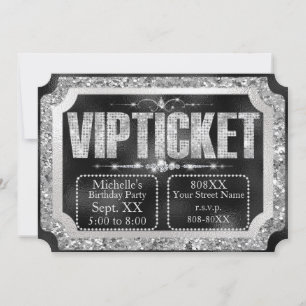 Zwart & Zilver Glitter en Diamanten Ticket Kaart
