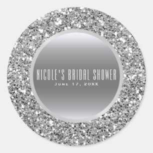 Zwart & Zilver Glitter Glam Elegant Trouwfavoriet Ronde Sticker