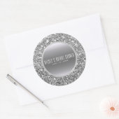 Zwart & Zilver Glitter Glam Elegante bruiloft guns Ronde Sticker (Envelop)