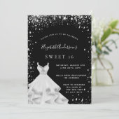 Zwart zilver glitter jurk Sweet 16 Kaart (Staand voorkant)