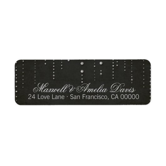 Zwart & Zilver Glitter Look Bruiloft Etiket (Voorkant)