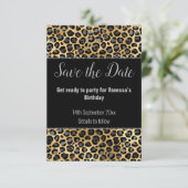 ZWART ZILVER GLITTER LUIPAARD SAVE THE DATE RSVP KAARTJE (Staand voorkant)