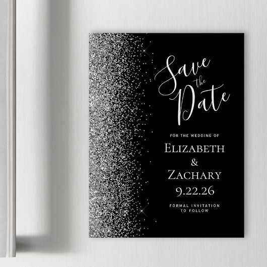 Zwart Zilver Glitter Magnetische Save the Date