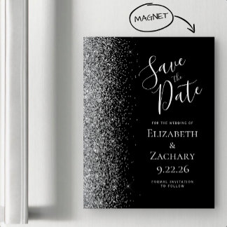 Zwart Zilver Glitter Magnetische Save the Date