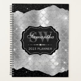 Zwart & Zilver Glitter Meermin Vissen Schub Monogr Planner