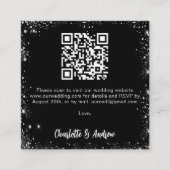 Zwart zilver glitter QR code bruiloft RSVP Informatiekaartje (Voorkant)