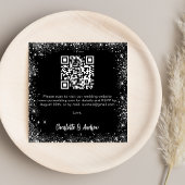 Zwart zilver glitter QR code bruiloft RSVP Informatiekaartje