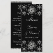 Zwart, Zilver Glitter Sneeuwvlokken Bruiloft Menu  (Voorkant / Achterkant)