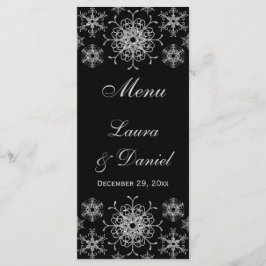 Zwart, Zilver Glitter Sneeuwvlokken Bruiloft Menu 