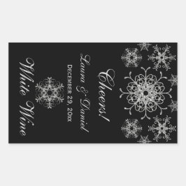 Zwart Zilver Glitter Sneeuwvlokken Wijnlabel Stick Rechthoekige Sticker