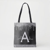 Zwart Zilver Glitter Sparkle Elegant Monogram Tote Bag (Voorkant)