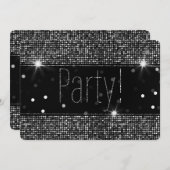 Zwart & Zilver Glitter Sparkle Party Lights Kaart (Voorkant / Achterkant)